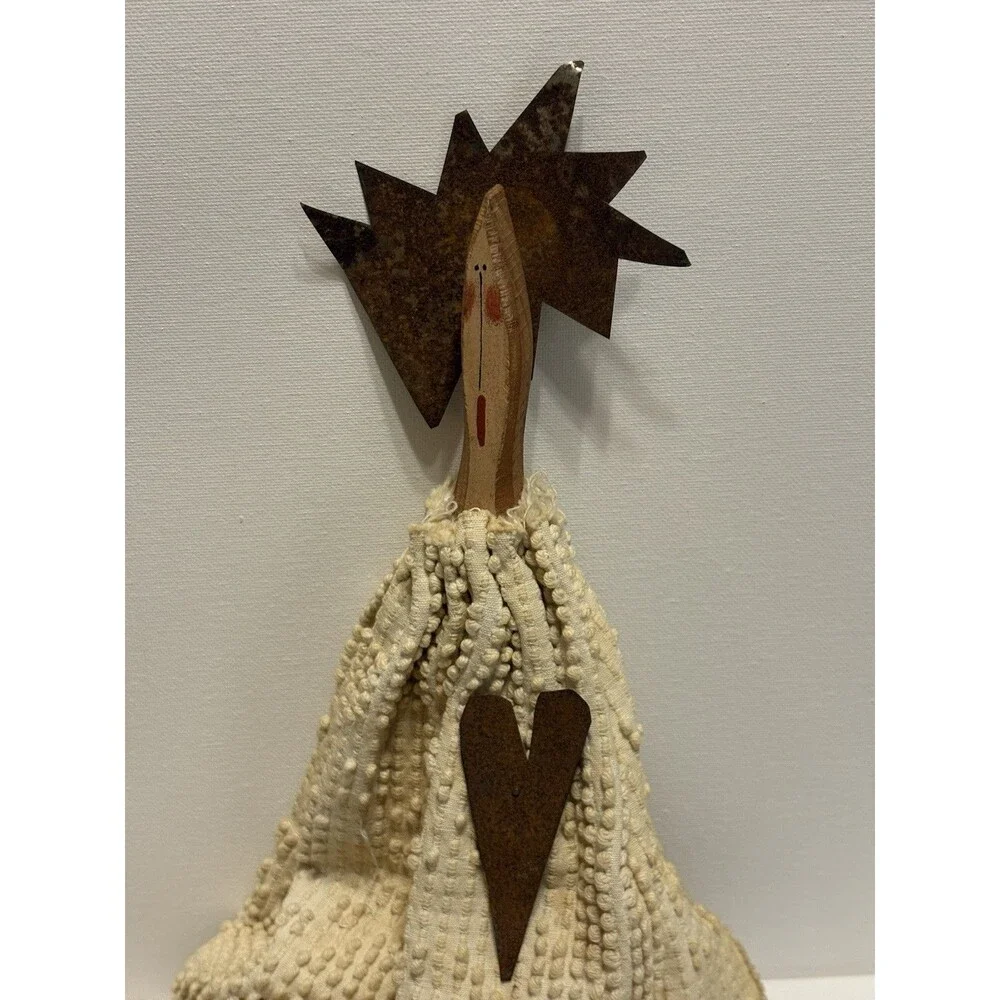 Handmade Primitive Rag Doll Stick Figure 29” Rustic Folk Art Cottagecore Decor